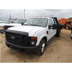 2009 FORD F350 CREWCAB FLATBED, S/N 1FDWW36R69EB04715, V8 POWERSTROKE DIESEL, A/T, 8' STEEL FLATBED 
