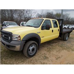 2005 FORD F450 XL CREW CAB FLATBED TRUCK, S/N 1FDXW46P35EC38200, POWERSTROKE V8 DIESEL ENG, AUTO TRA