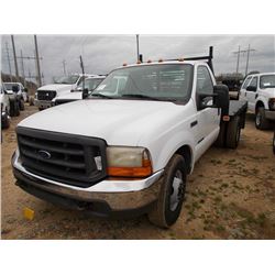 2000 FORD F350 S/A FLATBED, S/N 1FDWF36F8YEA44389, FORD POWERSTROKE DIESEL ENG, AUTO TRANS, 9' FLATB