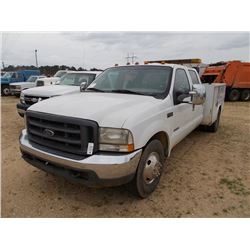 2004 FORD F350 XL CREW CAB SERVICE TRUCK, S/N 1FTWW32P44EC99537, POWERSTOKE V8 DIESEL ENG, AUTO TRAN