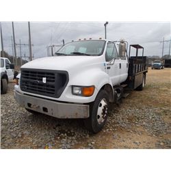 2000 FORD F650 S/A FLATBED TRUCK, S/N 3FDNW6561YMA05166, FORD DIESEL ENG, 6 SPD TRANS, CREW CAB, 16'