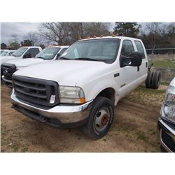 2003 FORD F350 CREW CAB CAB & CHASSIS, S/N 1FDWW37PX3EB52366, POWERSTROKE DIESEL ENG, AUTO TRANS, CR