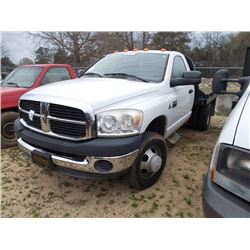 2007 DODGE 3500 FLATBED, S/N 3D6WG46A07G735770, CUMMINS, A/T, STEEL FLATBED, ODOMETER READING 180,41
