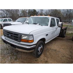 1994 FORD F350 S/A FLATBED, S/N 1FTJW35F0REA49538, FORD DIESEL ENG, 5 SPD TRANS, CREW CAB, 10' FLATB