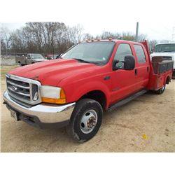 2000 FORD F350 CREW CAB SERVICE TRUCK, S/N 1FDWW37F1YEC06085, V8 POWERSTROKE DIESEL ENG, AUTO TRANS,