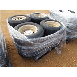 1 LOT (12) ST215/75D14 FOAM FILLED TIRES & RIMS, OFF ROAD USE ONLY, 5 ON 4 1/2" BOLT PATTERN