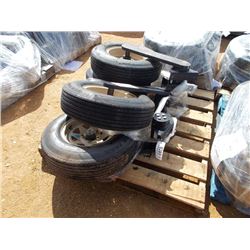 1 LOT (4) ST215/75D14 FOAM FILL TIRES & RIMS, W/TORSION BAR, OFF ROAD USE ONLY 5 ON 4 1/2" BOLT PATT