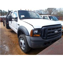 2007 FORD F450 S/A FLATBED, S/N 1FDXW46P17EB32170, FORD DIESEL ENG, AUTO TRANS, CREW CAB, 11' FLATBE