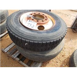 1 LOT (2) 11R24.5 TIRES & RIMS