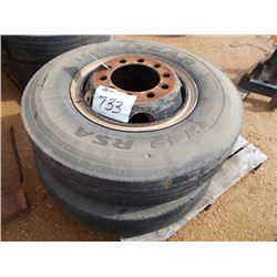 1 LOT (2) 9.00R20 TIRES & RIMS