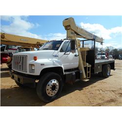 1990 GMC TOP KICK S/A FLATBED CRANE TRUCK, S/N 1GDM7H1J4LJ603062, CAT DIESEL ENG, AUTO TRANS, 500C N