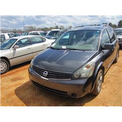 2007 NISSAN QUEST 3.5S VAN, S/N 5N1BV28U5TN121533, GAS ENG, AUTO TRANS, ODOMETER READING 110,561 MIL