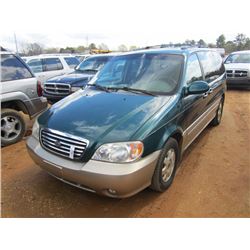 2003 KIA SEDONA VAN, S/N KNDUP131836464114, GAS ENG, A/T, ODOMETER READING 140,004 MILES