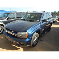 2003 CHEVROLET TRAIL BLAZER, S/N 1GNDT13SX32351767, GAS ENG, AUTO TRANS, ODOMETER READING 153,925 MI