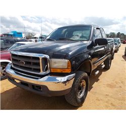 2000 FORD F250 LARIAT EXTENDED CAB 4X4 PICKUP, S/N 1FTNX21S9YED82539, GAS ENG, A/T, ODOMETER READING