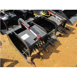 (UNUSED) 80" ROCK GRAPPLE W/ TEETH & TOP CLAMP, FITS SKID STEER LOADER