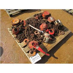 1 LOT (8) MISC CHAIN FALLS & COME-A-LONG