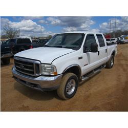 2003 FORD F250 4X4 PICKUP, S/N 1FTNW21P53ED11345, POWER STROKE DIESEL ENG, A/T, CREW CAB