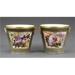 A pair of bucket shaped cache pots,...