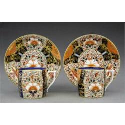 A pair of Stevenson & Hancock Derby coffee cans and saucers,...