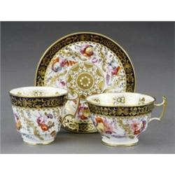 A trio, of tea cup, coffee cup and saucer,...
