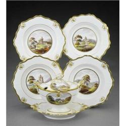 A Ridgway oval sauce tureen and cover and four dessert plates,...