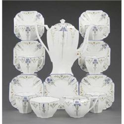 A Shelley Queen Anne shape Blue Iris pattern coffee service,...