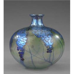 A Siddy Langley green pergola compressed globular vase,...