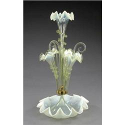 A green opaline glass epergne,...