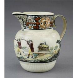 A Prattware bulbous jug,...