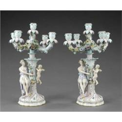 A pair of Dresden candelabra,...