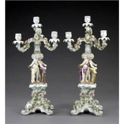 A pair of Dresden candelabra,...
