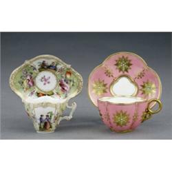 A Dresden quatrefoil miniature cup and saucer,...