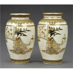 A pair of Satsuma inverted baluster vases,...