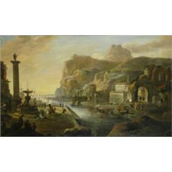 Circle Of Jan Van Der Heyden (1637 - 1712), Italianate Harbour Scene,...
