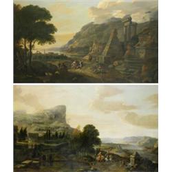 Circle Of Jan Van Der Heyden (1637 - 1712), A Pair - Italianate Mountainous Landscapes,...