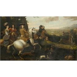Circle Of Jan Wyck (1640 - 1702), Stag Hunting In An Extensive Landscape,...