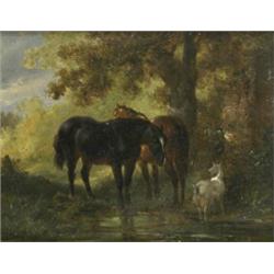 Dutch School (18th Century), Horses And Goat At A Woodland Pool,...