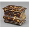 Image 1 : An early Victorian tortoiseshell veneered two compartment tea caddy,...