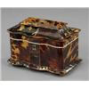 Image 1 : A William IV tortoiseshell veneered two compartment tea caddy,...