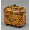 Image 1 : A Regency blonde tortoiseshell veneered two compartment tea caddy,...