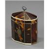 Image 1 : A George III tortoiseshell veneered single compartment tea caddy,...