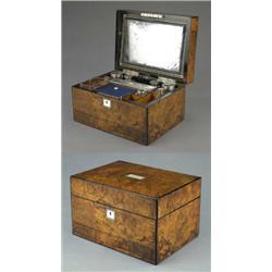 A Victorian burr walnut combined dressing-jewellery case,...