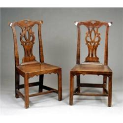 A pair of George III oak country æChippendaleÆ side chairs,...