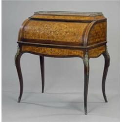 A good 19th Century French kingwood marquetry and parquetry cylinder desk,...