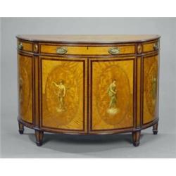 A fine Victorian painted satinwood semi-elliptical side cabinet,...