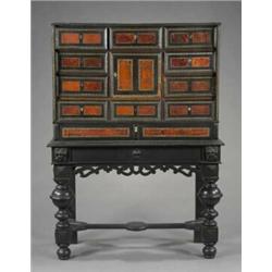 A Flemish ebonised tortoiseshell veneered and bone cabinet-on-stand,...
