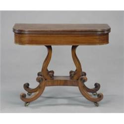 A Regency mahogany D-shaped folding tea table,...