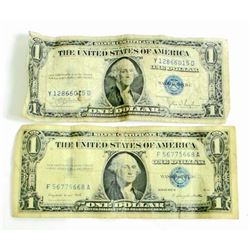 LOT OF 2 ONE DOLLAR SILVER CERTIFICATES - BLUE SEAL