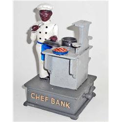 CAST IRON BLACK AMERICANA CHEF MECHANICAL BANK
